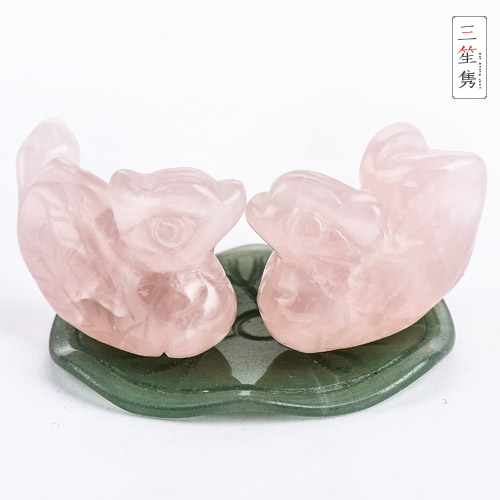天然【催旺人缘 增添缘分】 粉水晶鸳鸯摆件 (1对)