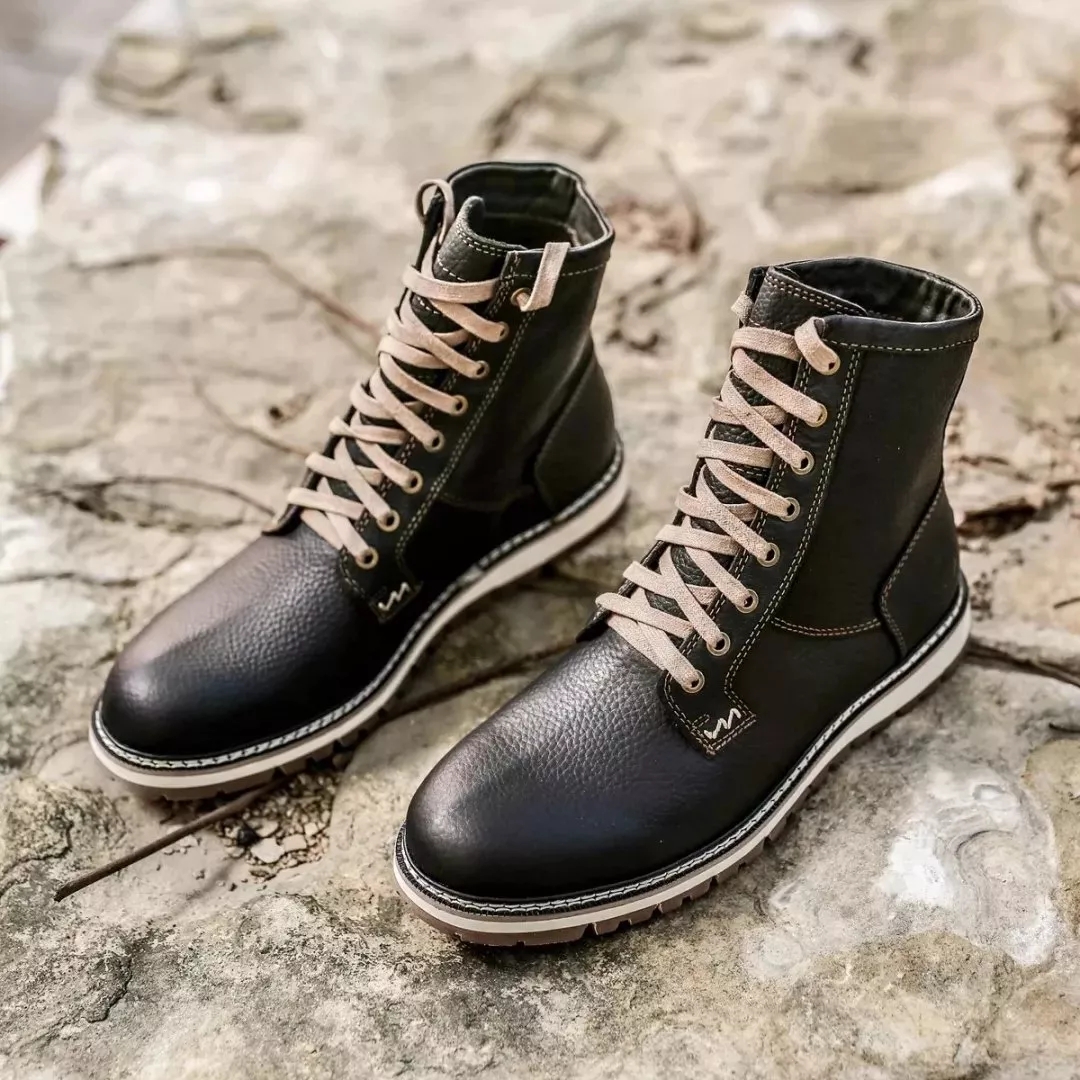 保暖还增高!头层粒面牛皮!男高帮工装马丁靴!