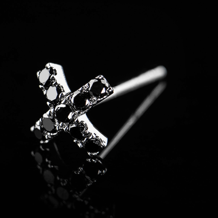 【可置换】18k白金群镶25分黑钻石耳钉