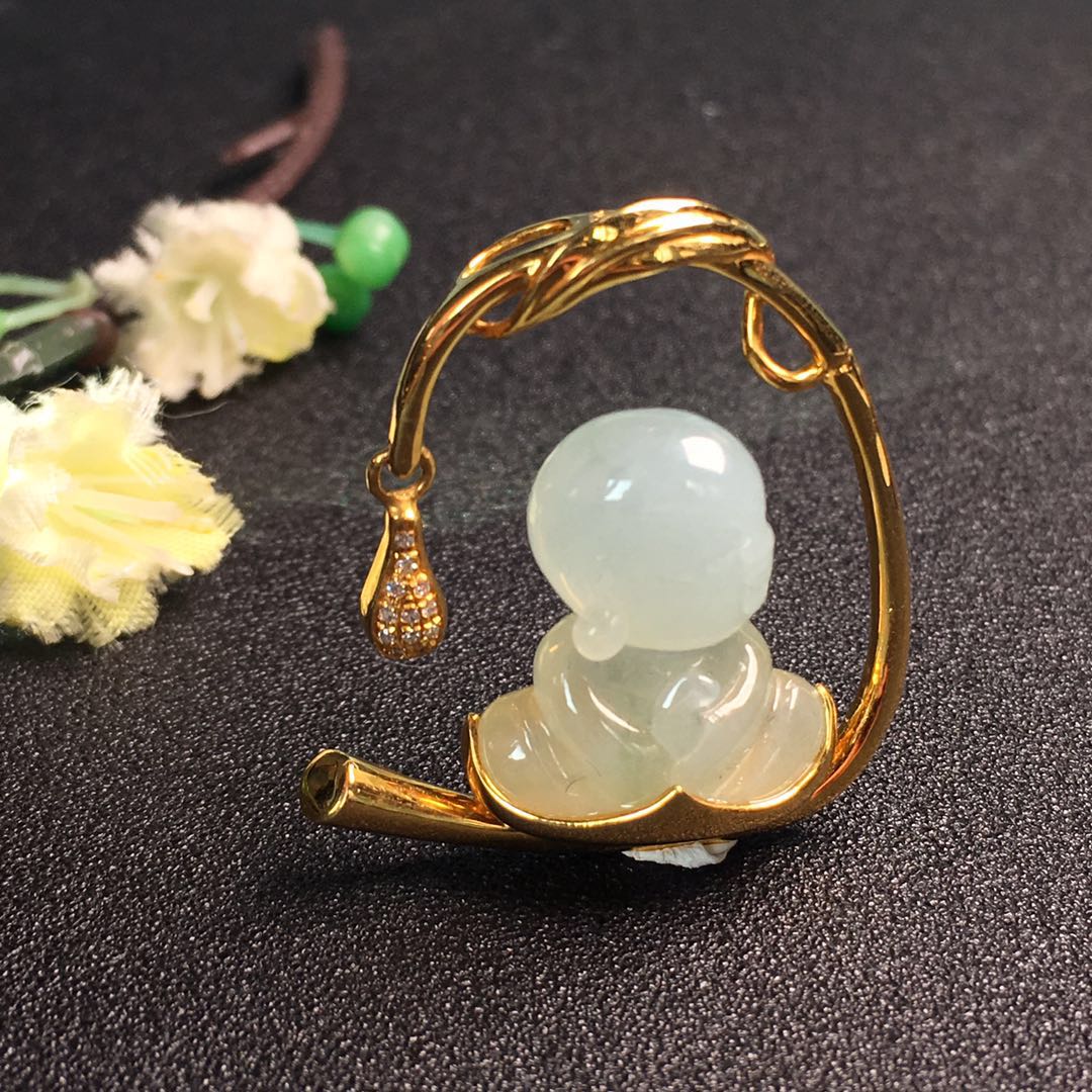 【13466】翡翠冰糯种小沙弥吊坠