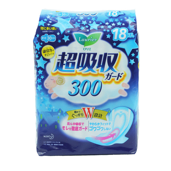 【跨境代购】日本 kao 花王乐而雅 超吸收量多夜用卫生巾 30cm 18片