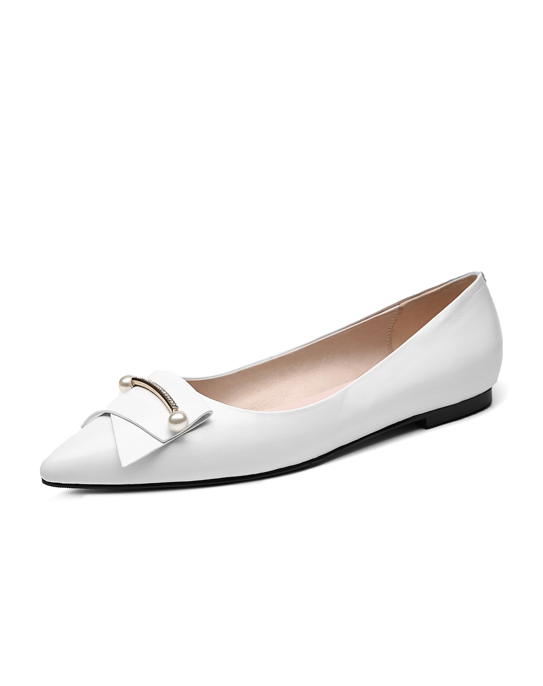 卡米女鞋正品2018春秋新款女式平跟白色皮鞋浅口女士真皮平底单鞋