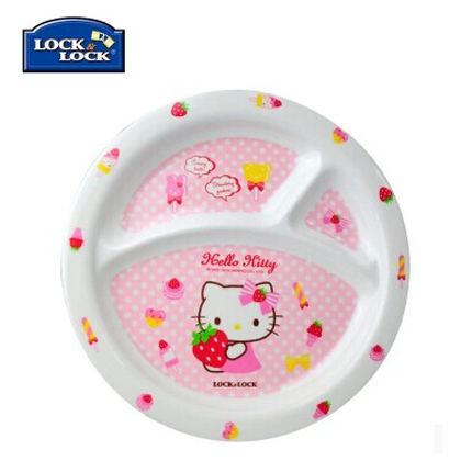 乐扣乐扣hello kitty儿童密胺3分隔餐盘汤碗餐具lbb461