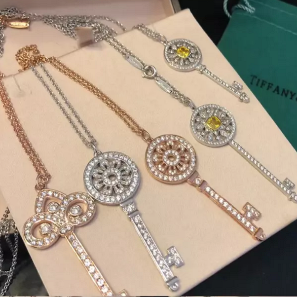 蒂芙尼tiffany女士镶钻圆形钥匙项链吊坠