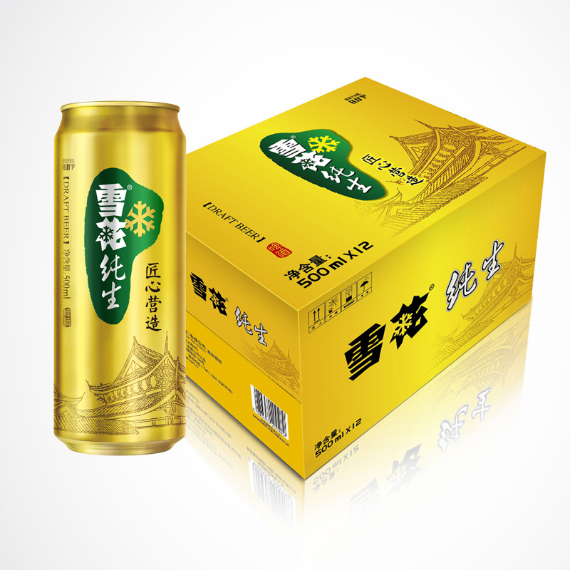 雪花啤酒純生8度500ml*12聽紙箱裝