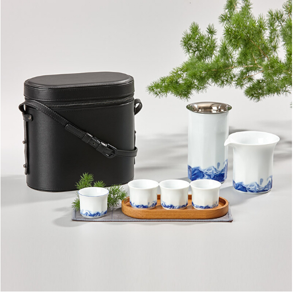 山海行系列旅行茶具套装便携户外多人陶瓷茶具带茶具包山海行系列旅行