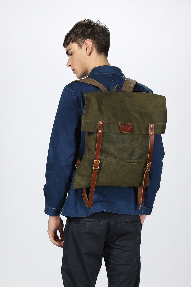 现货| broodx cicada意大利牛皮防水油蜡帆布背包(绿色)