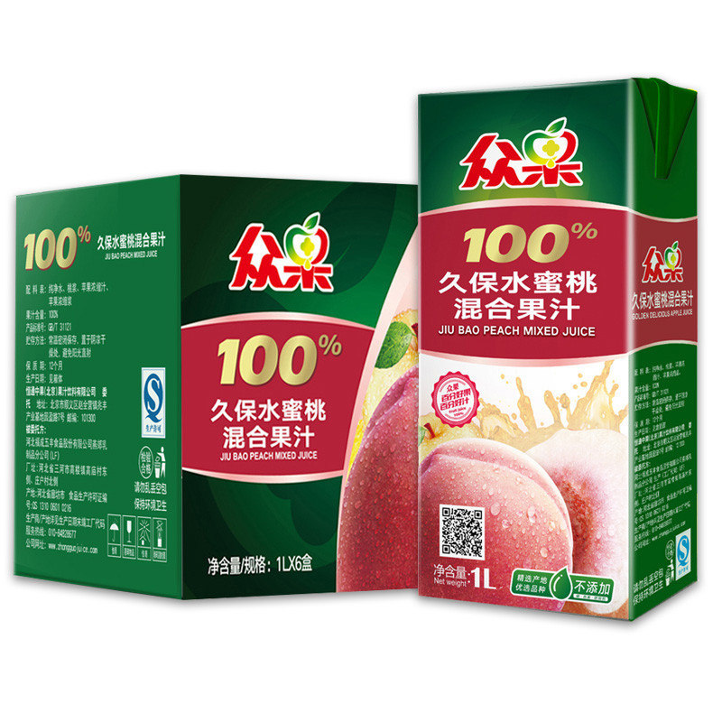 【众果】100%果汁(水蜜桃)1l