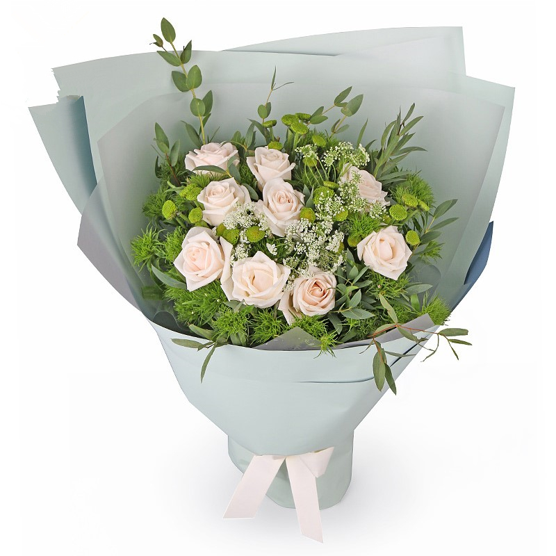 9枝白玫瑰配绿小雏菊 配草(tcz16)