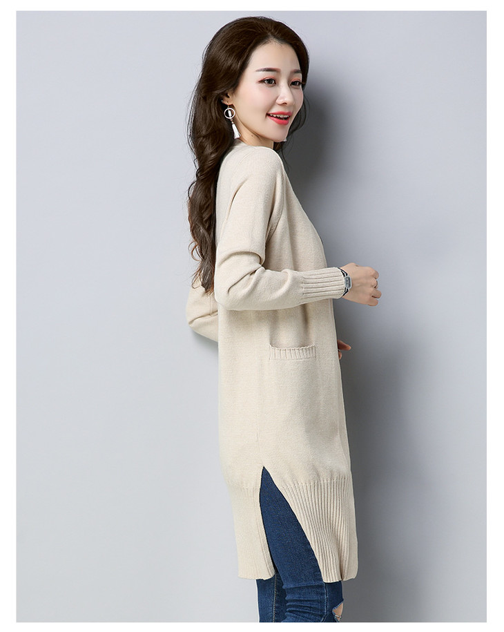 丝柏舍2018春季新款女中长款纯色侧开叉针织开衫毛衣s74z0153m