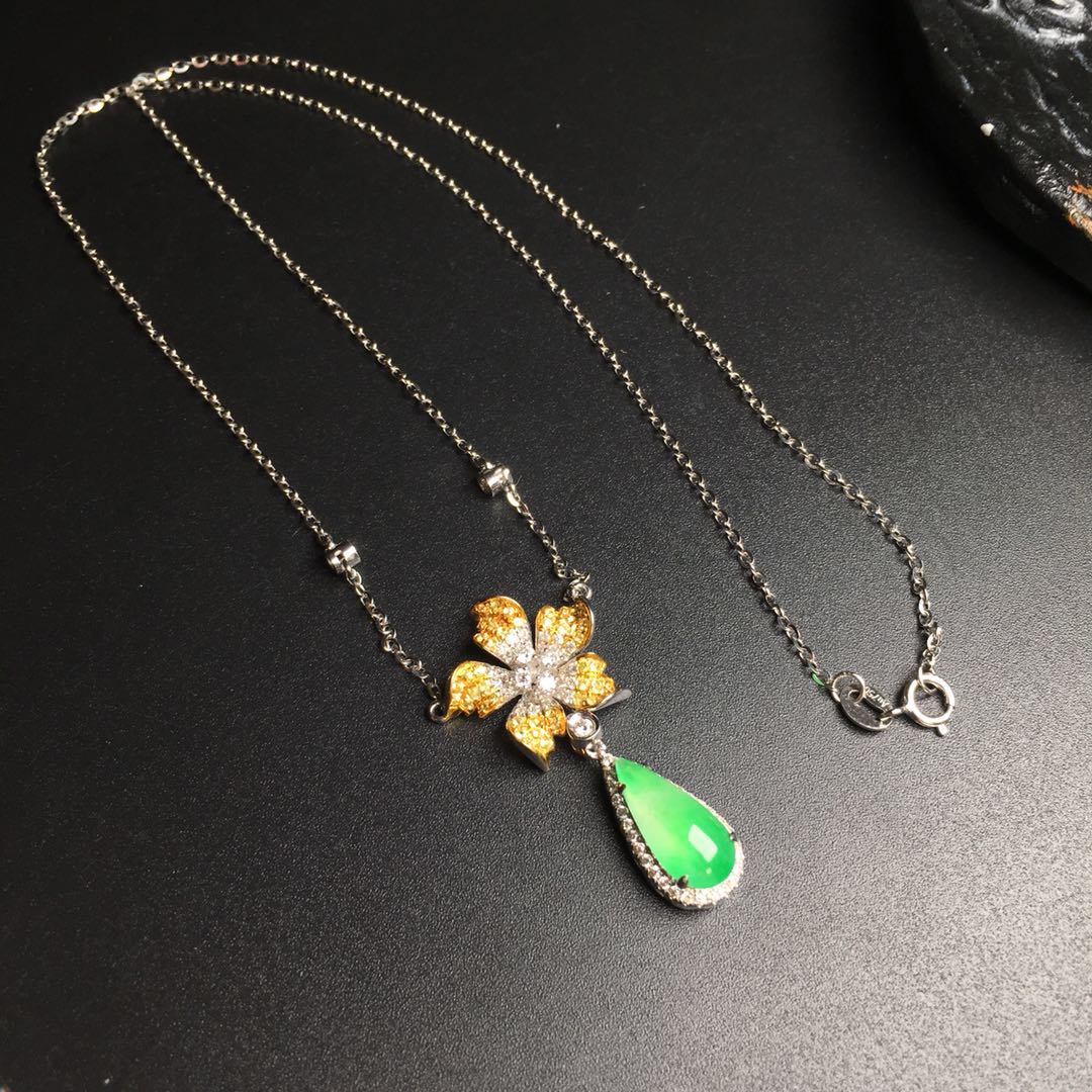 【10112】年货节翡翠冰种晴水水滴锁骨链