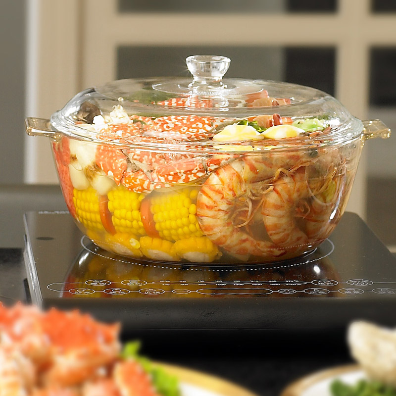 2l超大透明玻璃锅多功能煲汤锅炖锅煮锅炒锅电磁炉通用