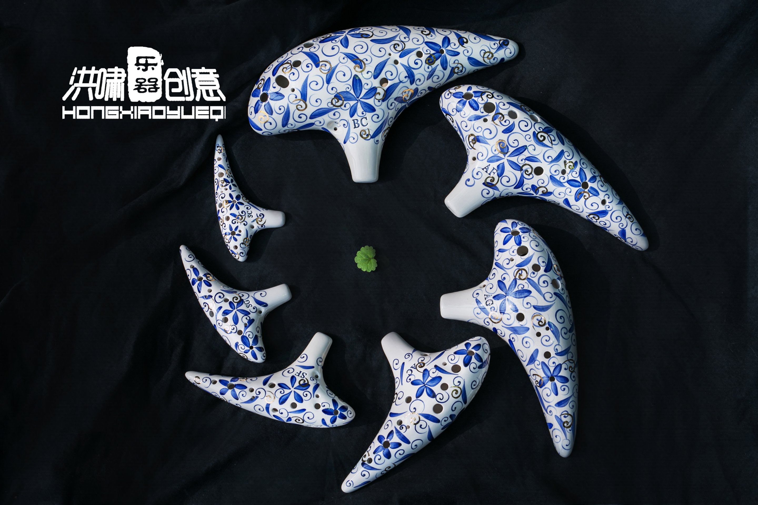 洪啸陶笛 12孔青花鎏金系列