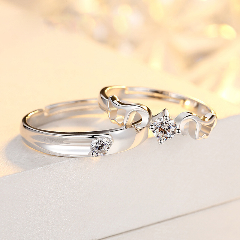 【格调主义-比翼齐飞】 s925银 情侣活口戒指 原创设计 文艺清新创意
