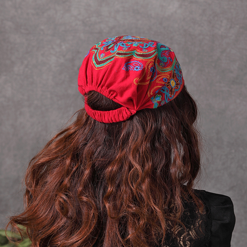 新款民族风复古休闲绣花头巾帽ymf6006