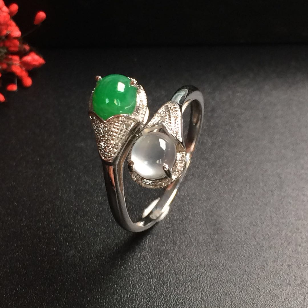 【d74166】翡翠冰种开口双色戒指