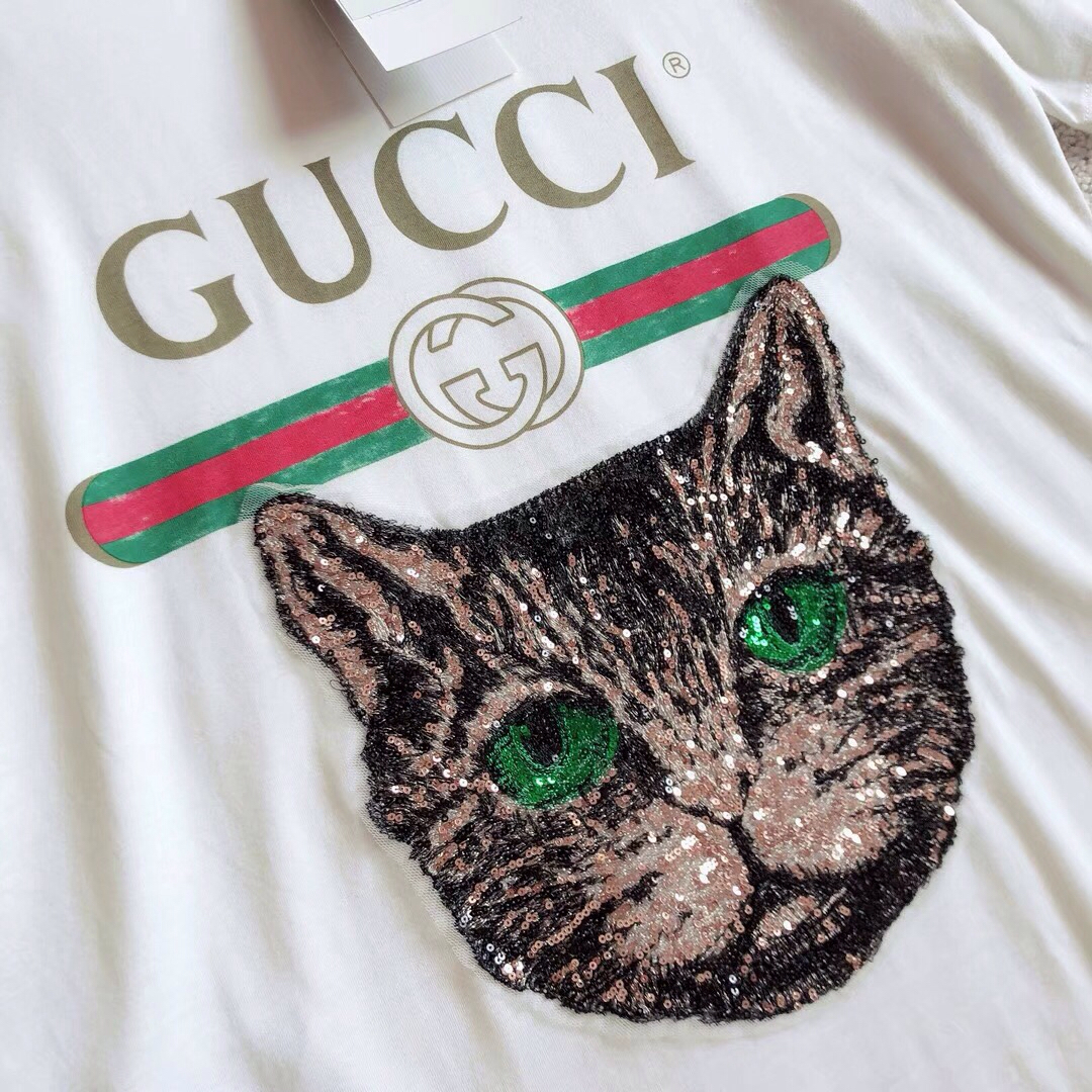 gucci猫头印花t恤