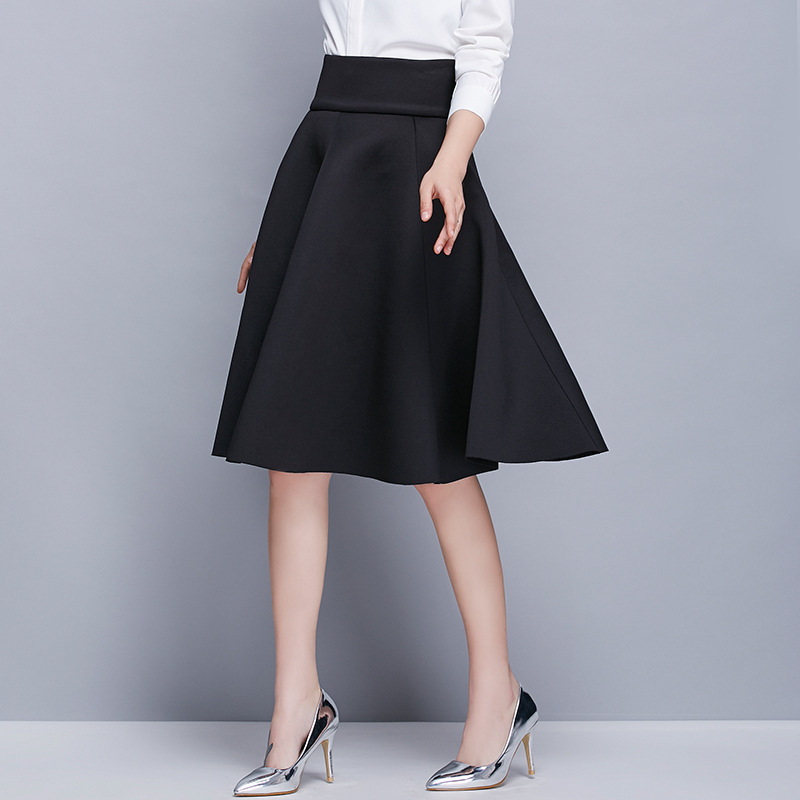 2018春装新款简约弹力半身裙高腰大摆伞裙女士a字裙中裙蓬蓬裙子