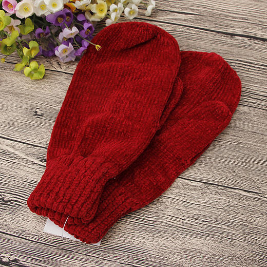 灯芯绒手套酒红色 商品图0