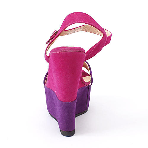 女士37码紫色一字带坡跟高跟防水台凉鞋 商品图3