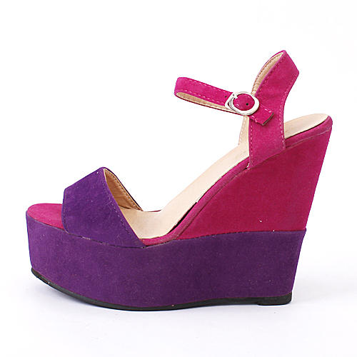 女士37码紫色一字带坡跟高跟防水台凉鞋 商品图4