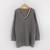 灰色春女V领套头韩版大v领针织毛衣宽松打底衫大码长袖短款 商品缩略图0
