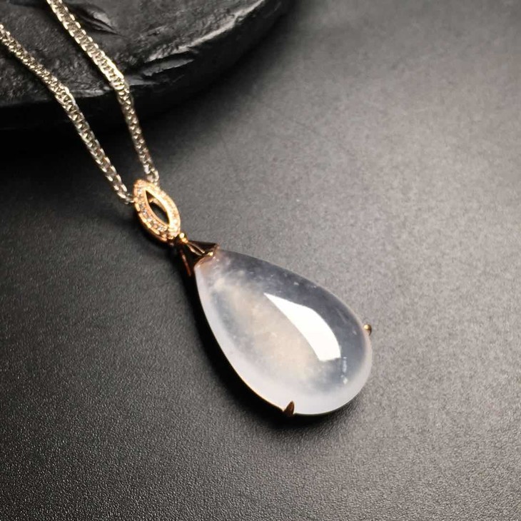 【10327】翡翠冰种水滴吊坠,冰润通透,玉质细腻,完美无裂,18k镶嵌,裸