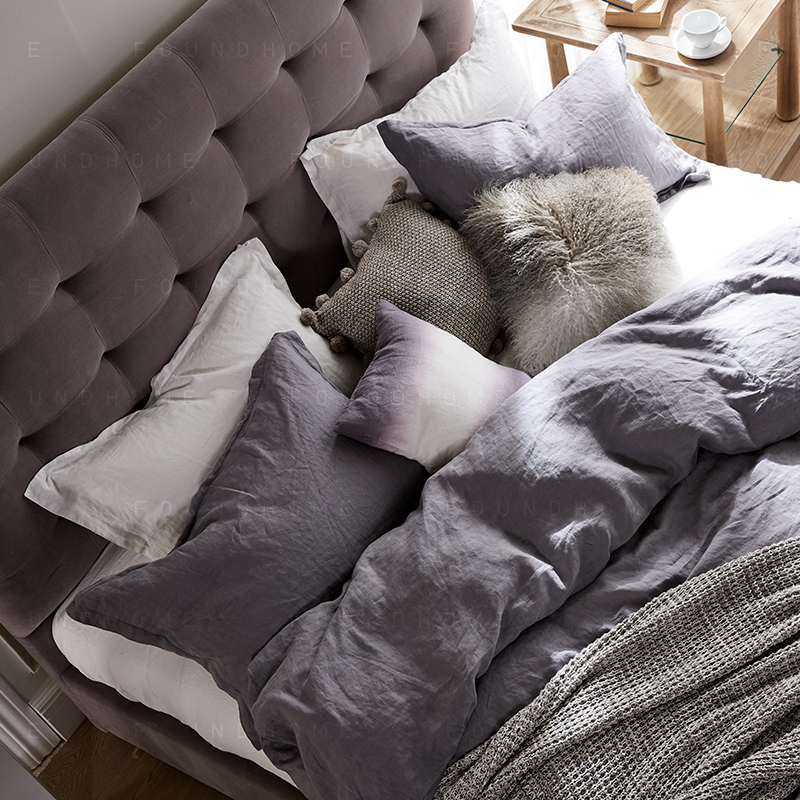 foundhome 北欧现代简约布艺双人床 多色可选时尚拉扣包布床