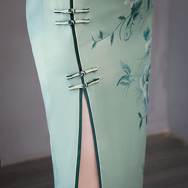 qd2060时尚修身改良仿真丝侧开叉旗袍