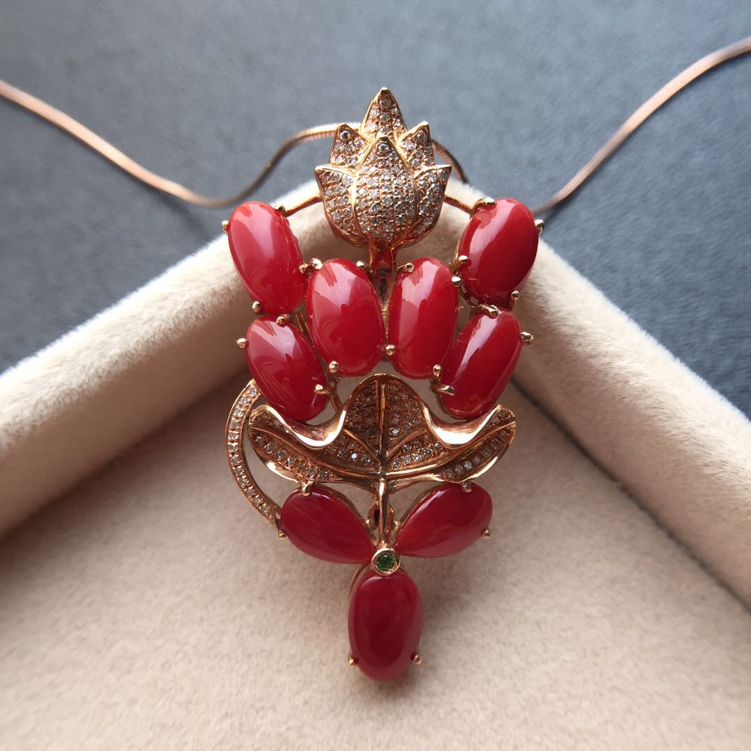 【45291】拼镶阿卡珊瑚吊坠