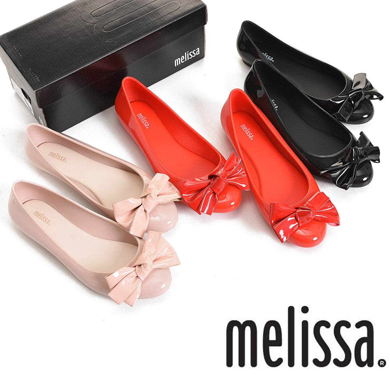 meilisa美丽莎大蝴蝶结三色女鞋偏小一码粉/大红/黑cqy预售2-5天发货