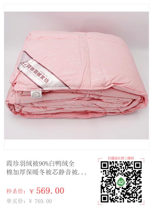 霞珍羽绒被90%白鸭绒全棉加厚保暖冬被芯静音被子C39 商品图0