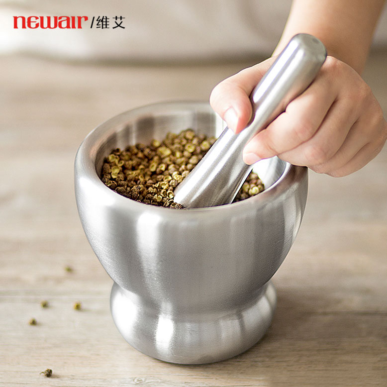 维艾304不锈钢捣蒜器压蒜泥器手动捣碎药盅子胡椒研磨器石臼家用