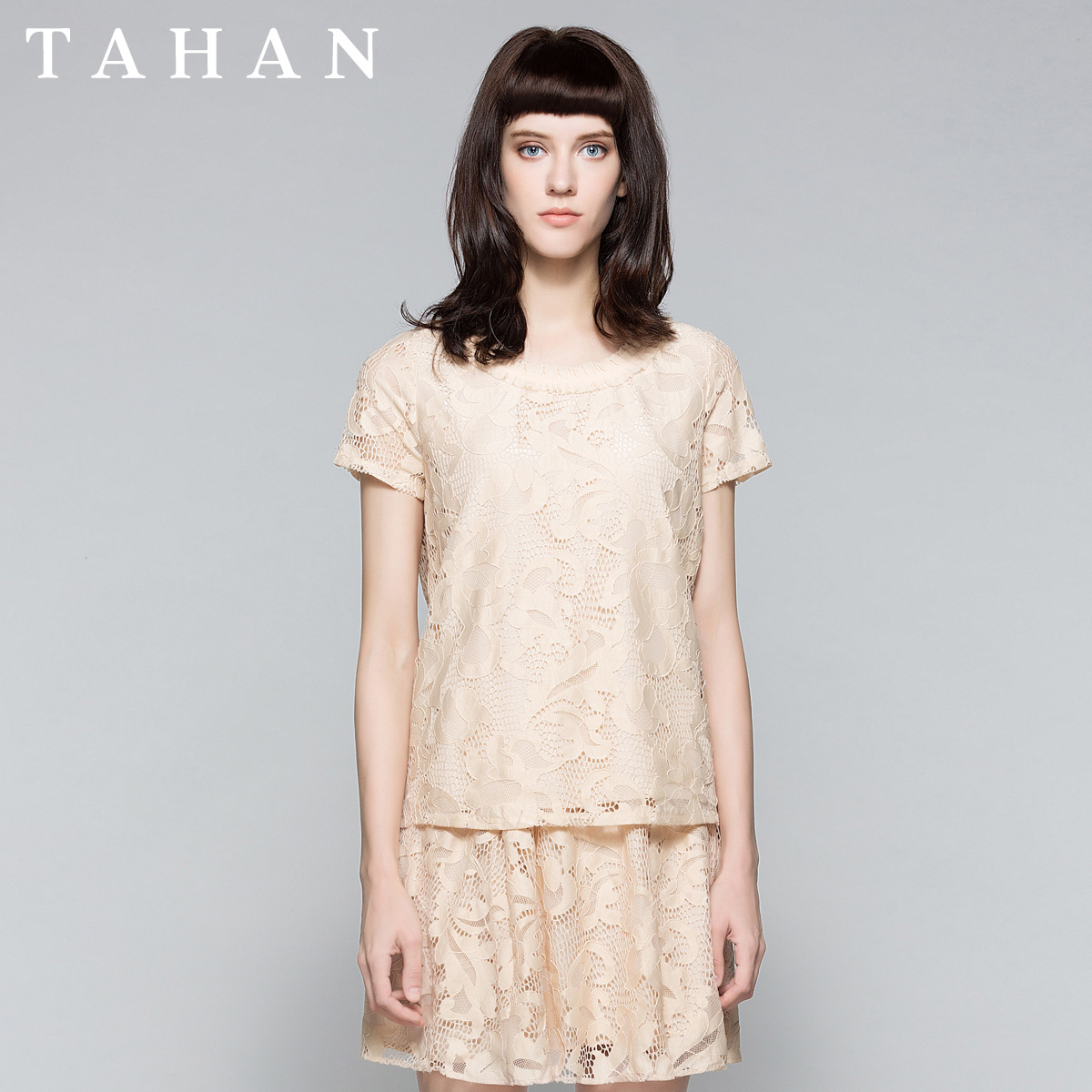 新款薄宽松显瘦圆领短袖蕾丝打底t恤tae21c003 - tahan太和女装旗舰店