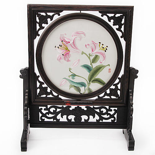 广绣粤绣 纯手工刺绣摆台摆件 双面百合兰花 C21 商品图0