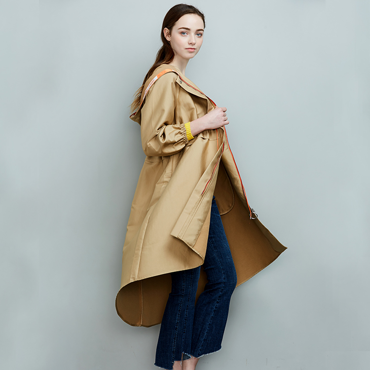 长款拉链休闲风衣