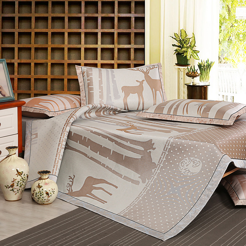 newsega新世嘉家纺 凉席冰丝席 皇家生态冰丝席三件套 魔幻森林-银金