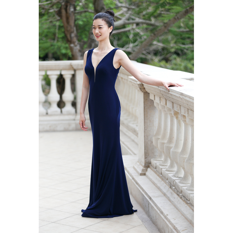 雅致美背弹力晚礼服