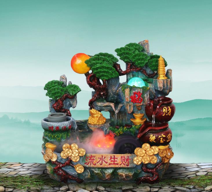【家纺】假山流水生财高档创意家饰地滩酒店会所摆件 风水轮工艺品