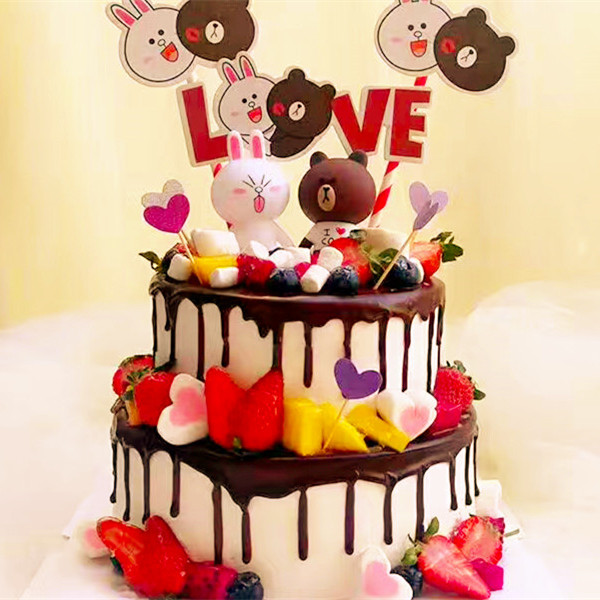 布朗熊&可妮兔(黑色双层) | 淋面主题蛋糕