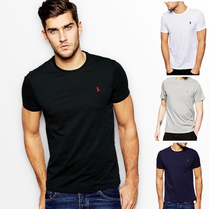 原d ralph la小马标纯棉休闲圆领纯色基础打底男t恤