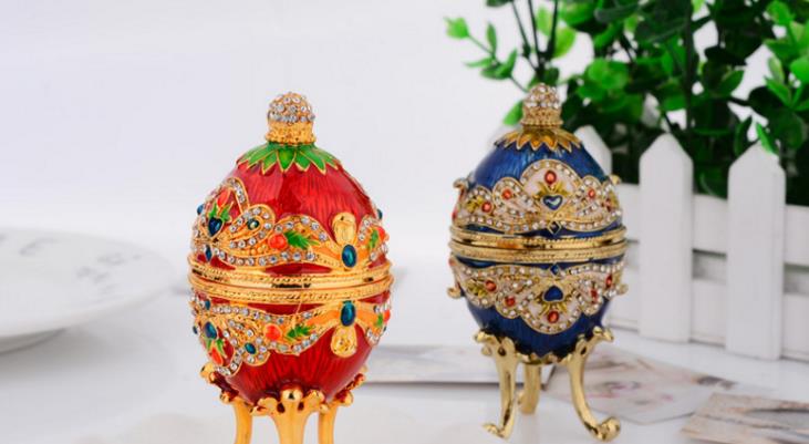 家居摆件欧洲彩蛋珠宝盒收纳盒珐琅蛋形工艺摆件家居合金工艺品