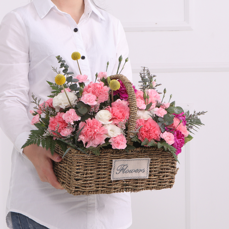 康乃馨混搭手提花篮-母亲节教师节中秋节感恩节送妈妈老师女性长辈生