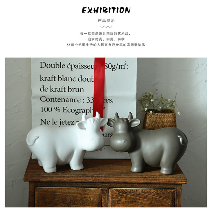 家居摆件创意陶瓷卡通牛工艺装饰品摆件家居茶具茶宠日式电视背景