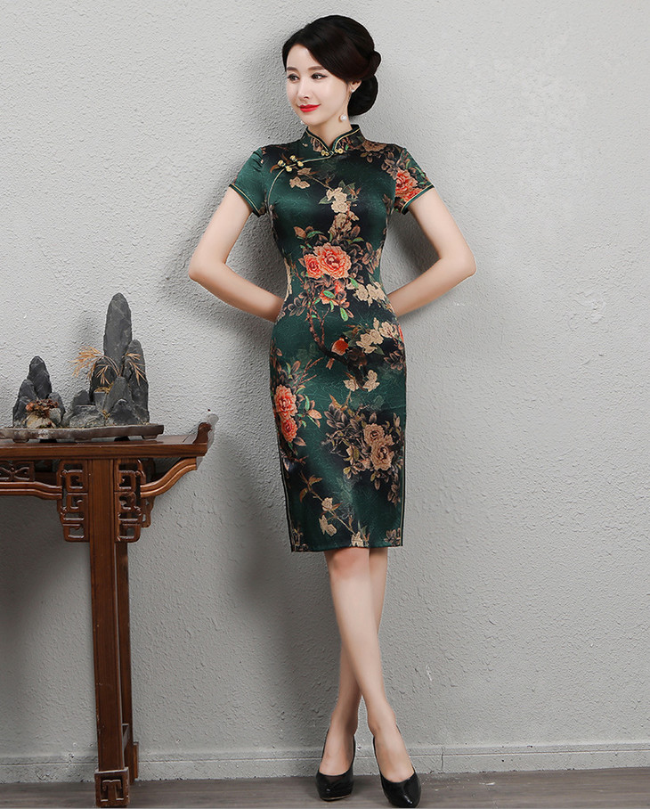 qq 9183 改良旗袍裙复古中长香云纱