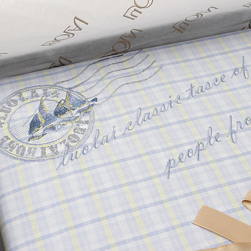 罗莱家纺蓝色格子刺绣四件套100%棉 礼盒 TY5996 C21 商品图3