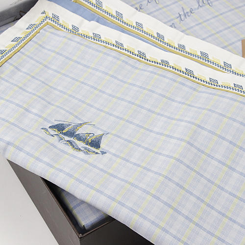 罗莱家纺蓝色格子刺绣四件套100%棉 礼盒 TY5996 C21 商品图2