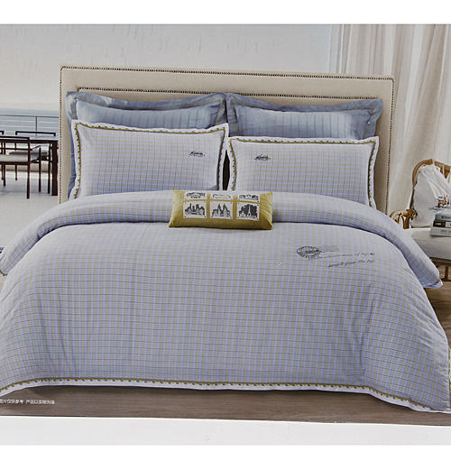 罗莱家纺蓝色格子刺绣四件套100%棉 礼盒 TY5996 C21 商品图0