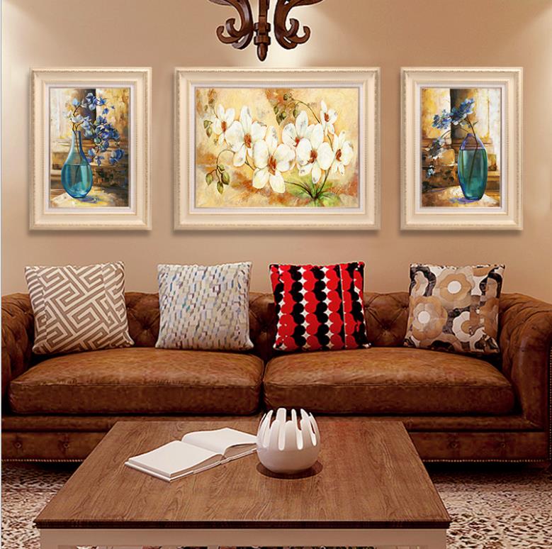 【装饰画】客厅装饰画欧式三联画组合简欧油画花瓶美式大壁画沙发背景