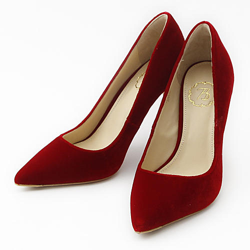 73hours 35码红色丝绒高跟鞋浅口尖头女鞋婚鞋C45 商品图0